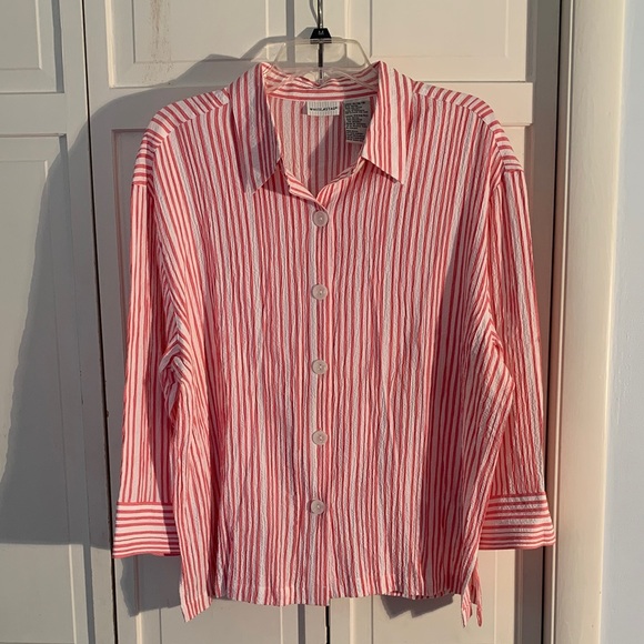 White Stag Tops - White Stag Pink & White Striped Button Down Shirt EUC